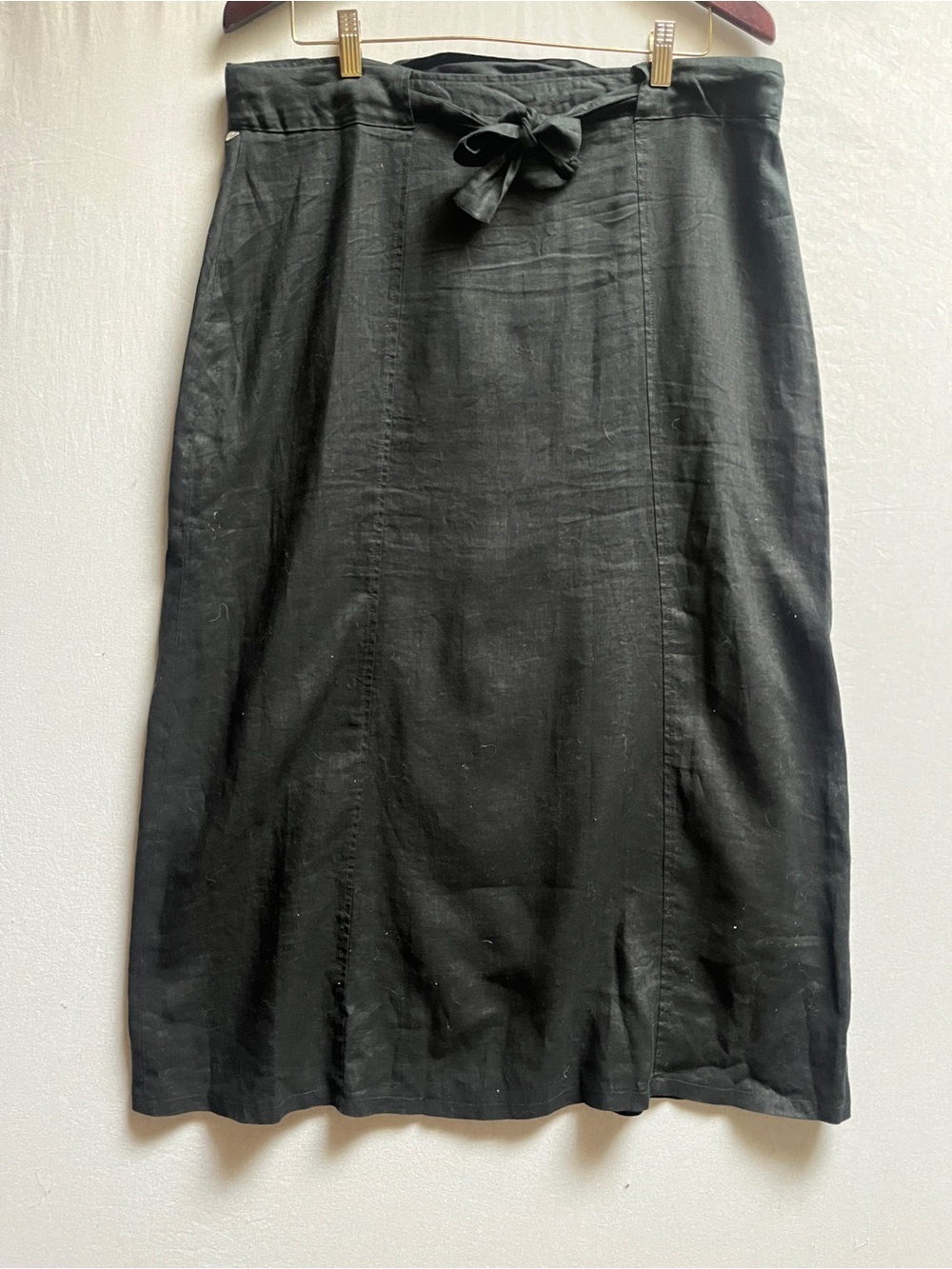 New Man Vintage Linen Tie Waist A Line Midi Skirt Made in France US 14 - 35"